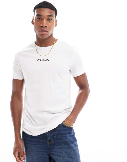 Camiseta blanca con cuello redondo y logo en el pecho FCUK de French Connection