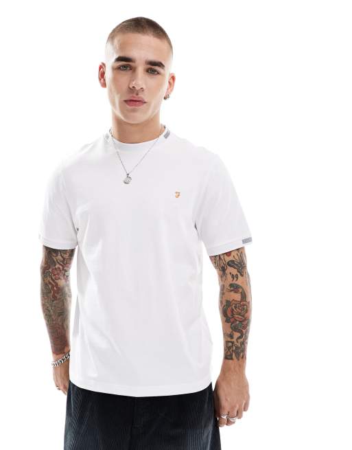 Camiseta blanca con detalles de jacquard en las bocamangas Northleigh de Farah, 4 de 4