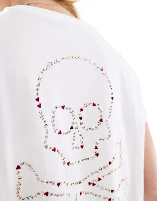 Scalpers Marca De Calavera Camisas Camiseta Blanca Con Diseño De