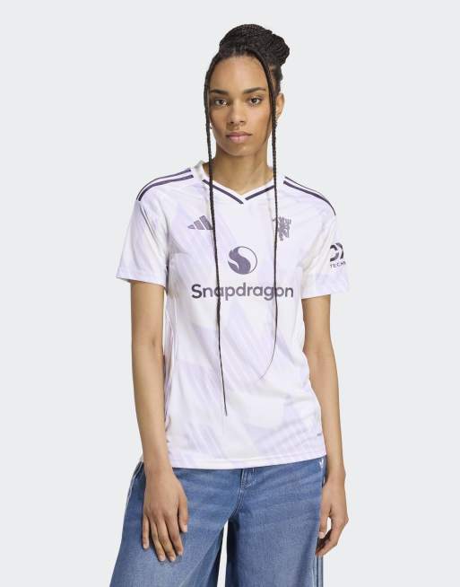 Camiseta blanca con diseño de la segunda equipación del Manchester United 25/26 de adidas Performance