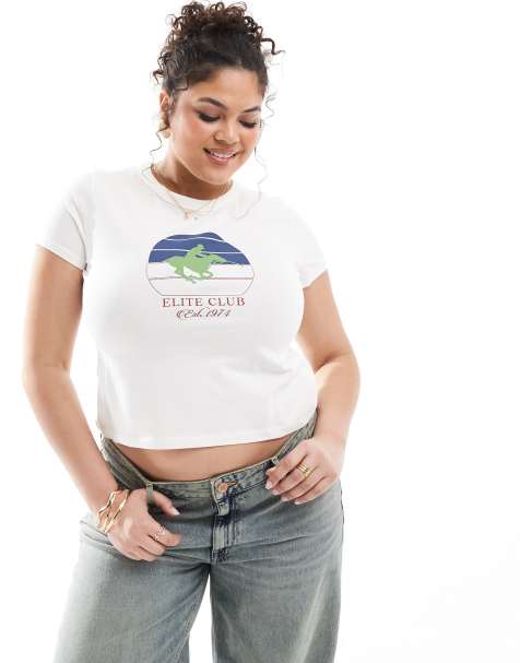 Camiseta blanca con diseño encogido y estampado gráfico "Riders Club" de ASOS DESIGN Curve - view 1