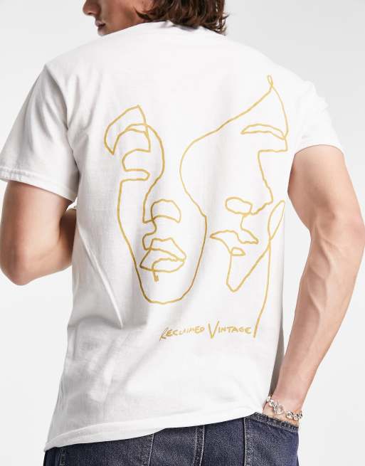 Camiseta blanca con estampado de cara delineada de Reclaimed Vintage Inspired, 2 de 4