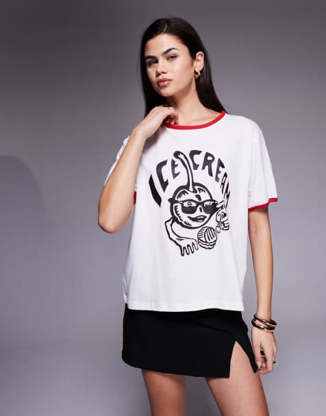 Camiseta blanca con estampado de cerezas y ribetes de ICECREAM - view 1