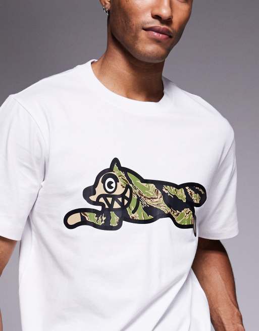 Camiseta blanca con estampado de perro atigrado de camuflaje a rayas de ICECREAM, 5 de 5