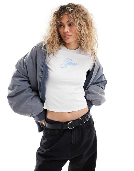 Camiseta blanca con estampado del logo aerografiado de GUESS Originals