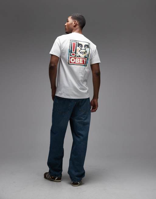 Camiseta blanca con estampado en la espalda de exclamación de Obey, 2 de 5