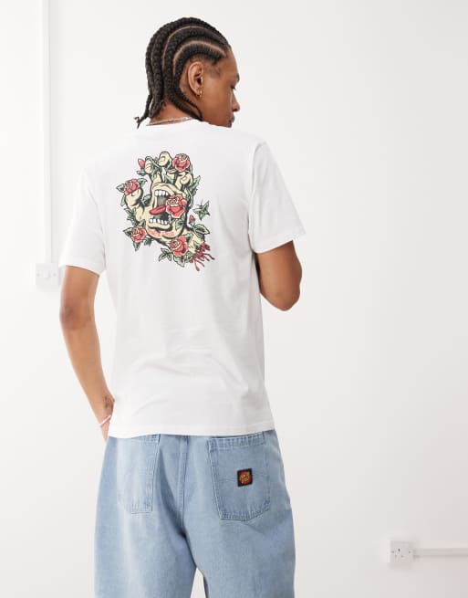 Camiseta blanca con estampado en la espalda y logo gráfico Screaming Rose de Santa Cruz