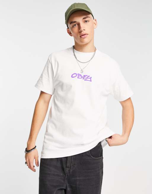 Camiseta blanca con estampado estilo spray en la espalda de Obey