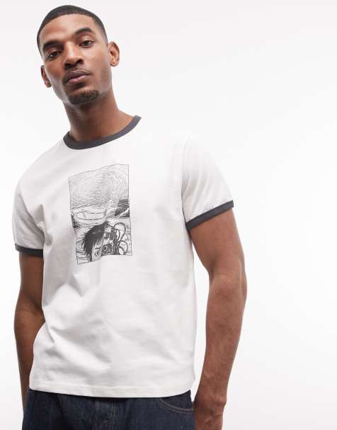 Camiseta blanca con estampado gráfico de cómic y ribetes de Weekday - view 1