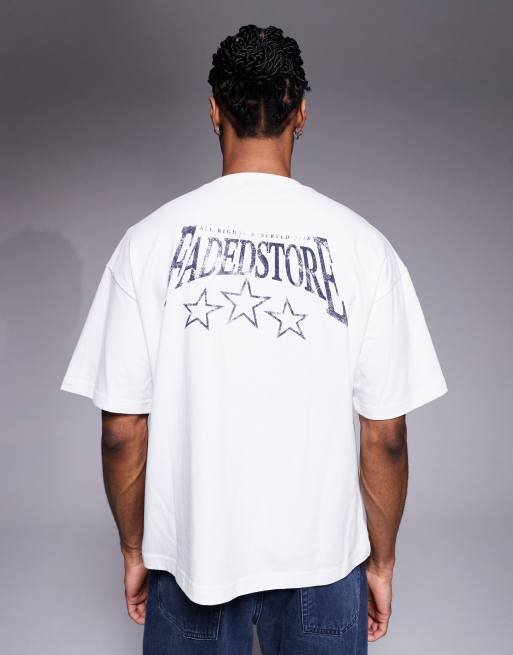 Camiseta blanca con estampado gráfico de estrellas en la espalda de Faded Store, 3 de 5