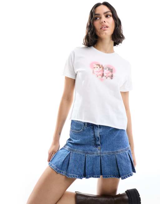 Camiseta blanca con estampado gráfico de gatos de Miss Selfridge