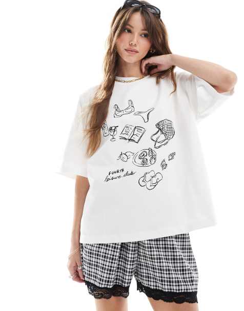 Camiseta blanca con estampado gráfico "Leisure Club" de algodón de 4th & Reckless Plus - view 1