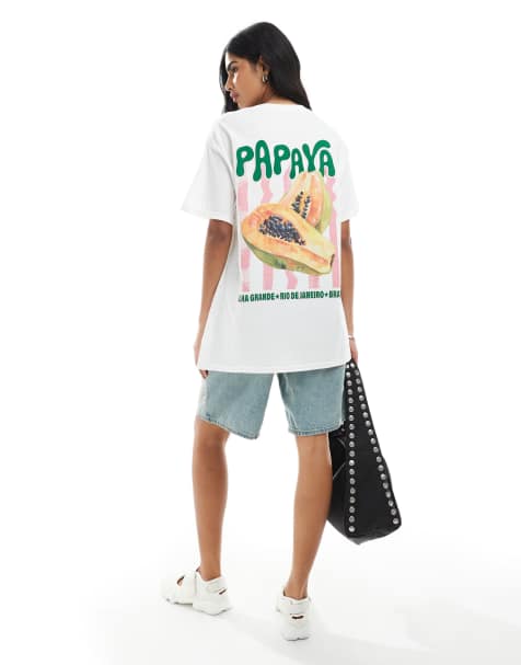 Camiseta blanca con estampado gráfico tropical de papaya de Miss Selfridge - view 1