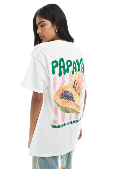 Camiseta blanca con estampado gráfico tropical de papaya de Miss Selfridge, 3 de 4
