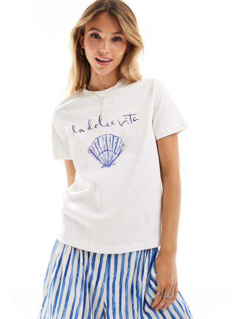 ClassicfuncenterShops Camiseta blanca con estampado La dolce vita de Mango dolce gabbana