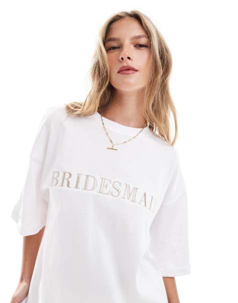 Camiseta blanca con estampado llamativo "Bridesmaid" de Six Stories - view 1