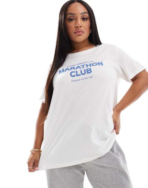 Camiseta blanca con estampado "Marathon Club" de ONLY Curve - view 1