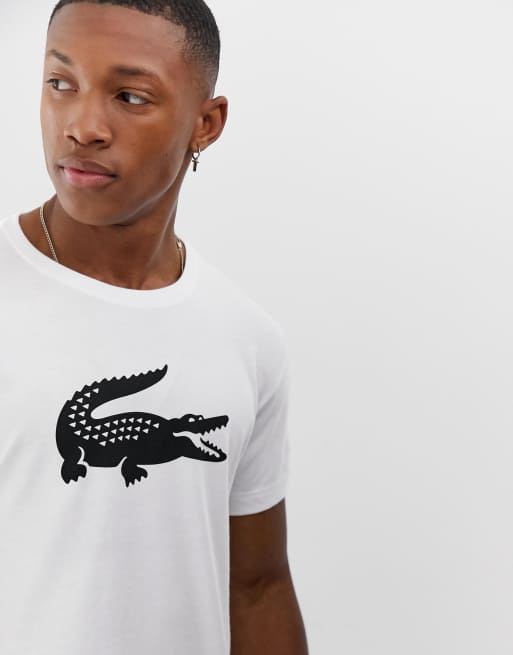 Camiseta blanca con logo de cocodrilo grande de Lacoste Sport