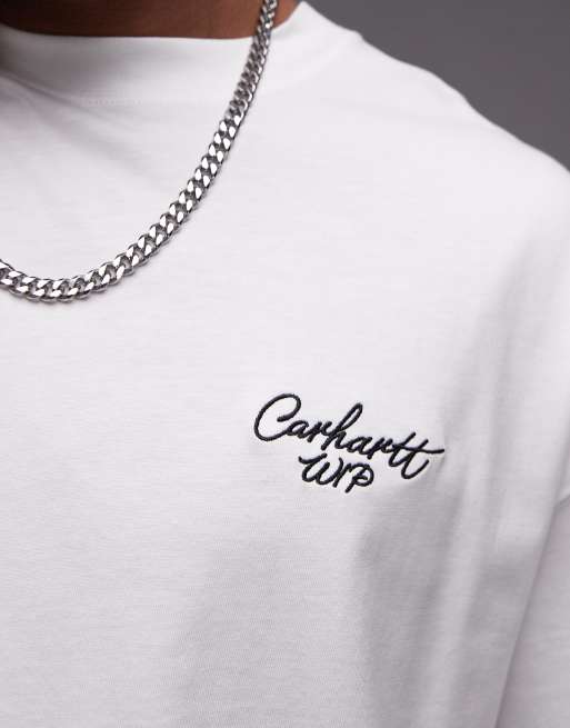 Camiseta blanca con logo de texto Signature de Carhartt WIP, 2 de 4