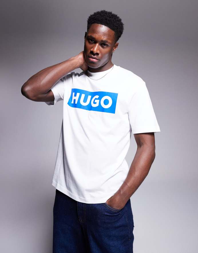 Hugo Blue Camiseta blanca con logo en el pecho Nico de