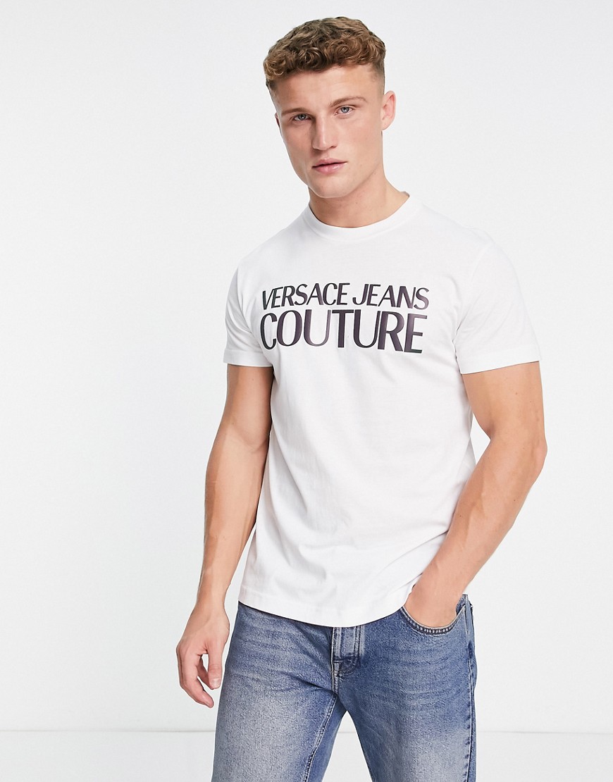 camiseta blanca con logo grueso de versace jeans couture-blanco