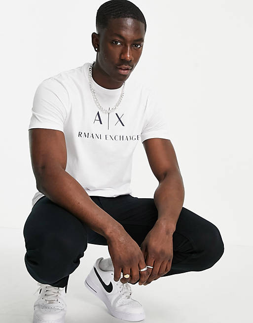 Mucama Más temprano Pedir prestado Camiseta blanca con logo textual de Armani Exchange | ASOS