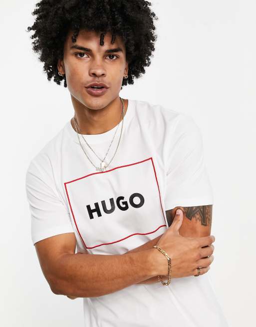 Camiseta blanca con logo y recuadro contorneado Dumex de HUGO