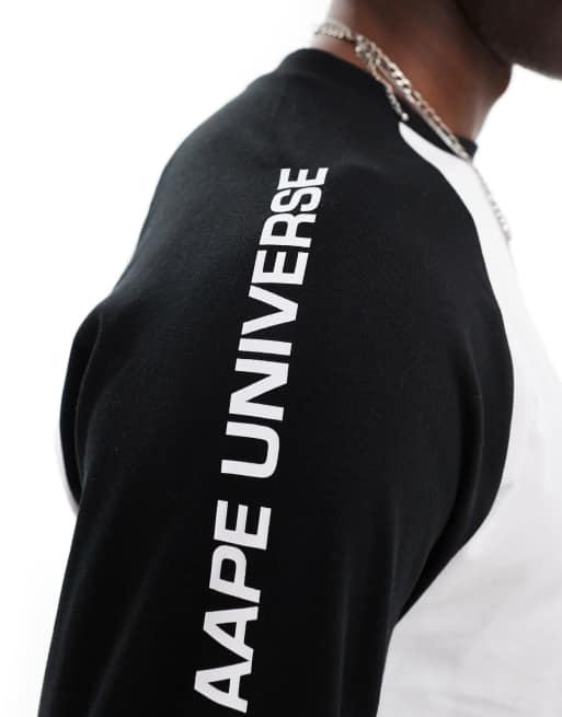 Camiseta blanca con manga larga raglán negra de AAPE BY A BATHING APE®, 2 de 4