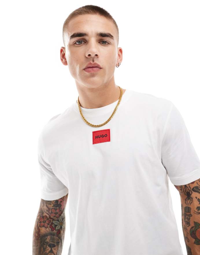 Hugo Red Camiseta blanca con recuadro del logo Diragolino de HUGO