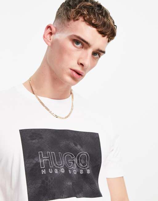 Camiseta blanca con recuadro estampado con diseño de serpiente Dolive_U214 de HUGO 