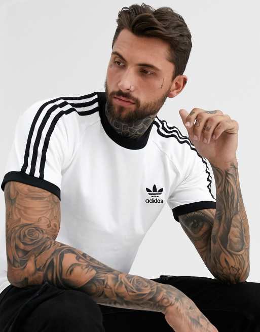 Camiseta adidas hot sale blanca rayas negras
