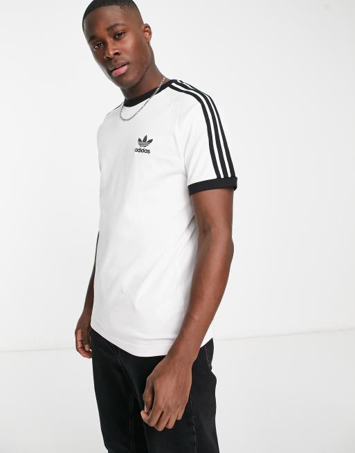 Camiseta adidas blanca con best sale rayas negras