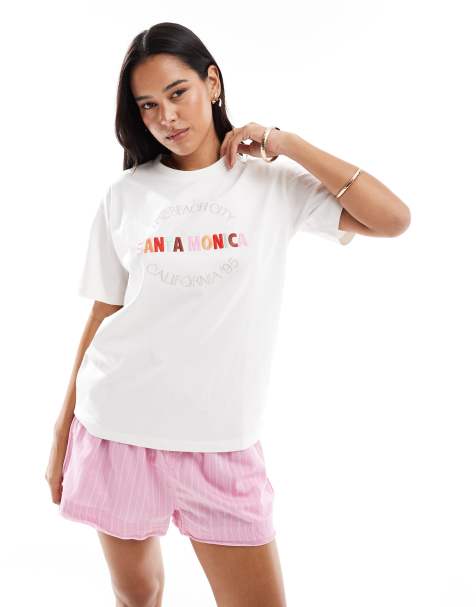 Camiseta blanca de corte cuadrado con bordado "Santa Monica" de Vero Moda - view 1