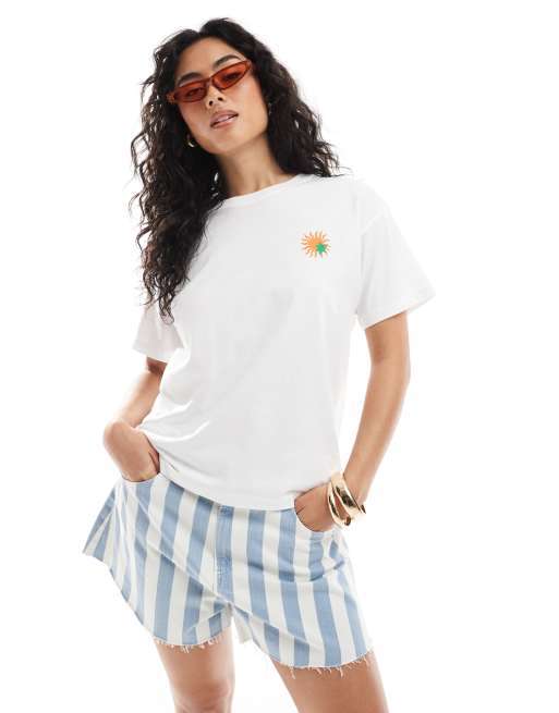 Camiseta blanca de corte cuadrado con estampado de sol de JJXX, 2 de 4