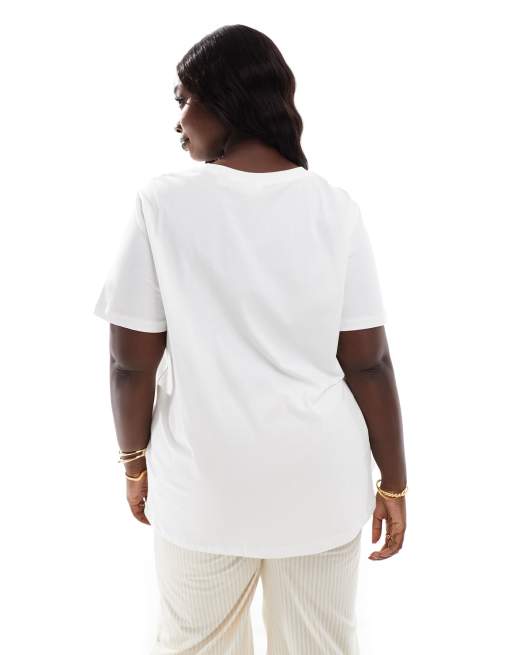 Camiseta blanca de corte cuadrado con estampado gráfico de cereza de ONLY Curve  , 4 de 4