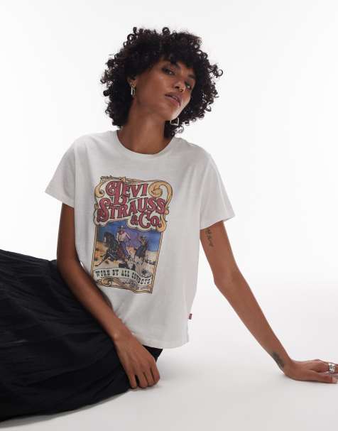 Camiseta blanca de corte cuadrado con estampado gráfico del logo de Levi's - view 1
