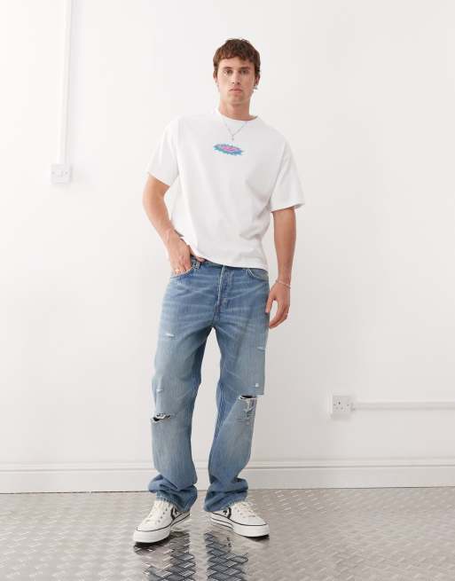 Camiseta blanca de corte cuadrado con estampado gráfico Great de Weekday, 2 de 4