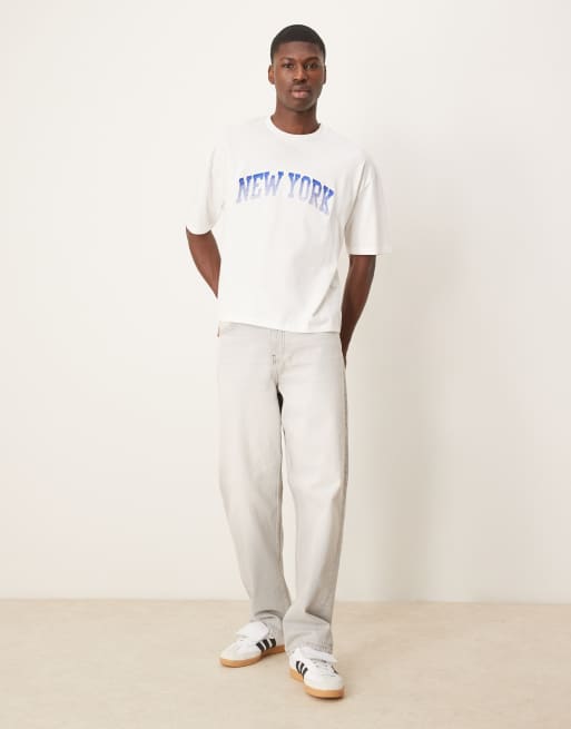 Camiseta blanca de corte cuadrado extragrande con bordado "New York" de ASOS DESIGN, 2 de 4