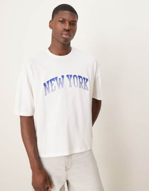 Camiseta blanca de corte cuadrado extragrande con bordado "New York" de ASOS DESIGN, 3 de 4