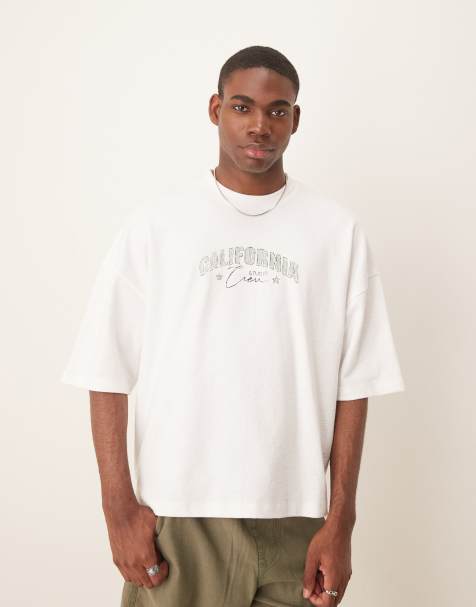 Camiseta blanca de corte cuadrado extragrande con detalle estampado de ASOS DESIGN - view 1