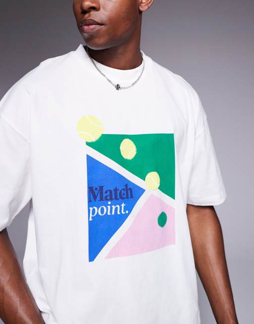 Camiseta blanca de corte cuadrado extragrande con estampado delantero de tenis de ASOS DESIGN, 3 de 4