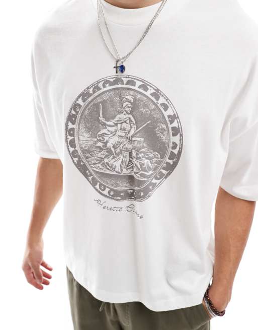 Camiseta blanca de corte cuadrado extragrande con estampado delantero gráfico de moneda de ASOS DESIGN, 4 de 4