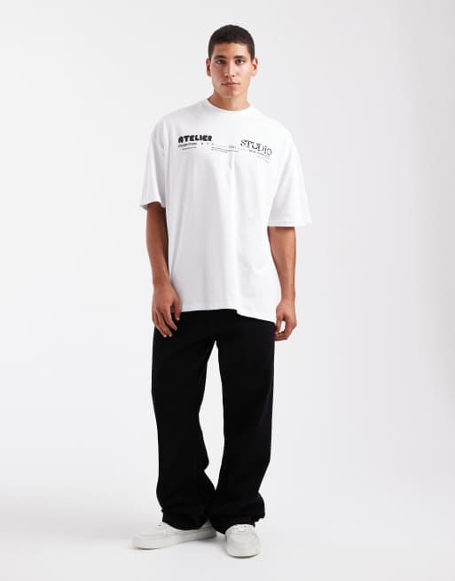 Camiseta blanca de corte cuadrado extragrande con estampado gráfico "Atelier Studio" de ASOS DESIGN, 2 de 5
