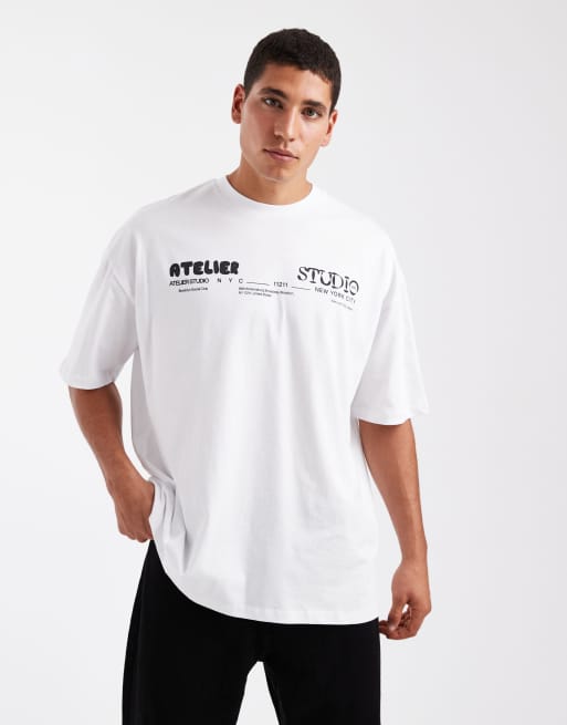 Camiseta blanca de corte cuadrado extragrande con estampado gráfico "Atelier Studio" de ASOS DESIGN, 3 de 5