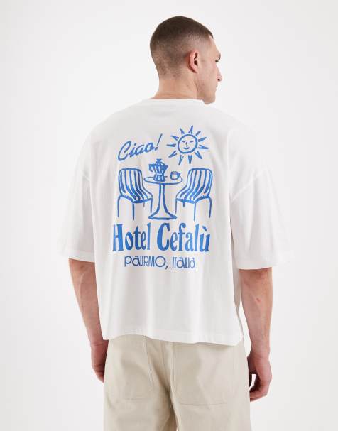 Camiseta blanca de corte cuadrado extragrande con estampado gráfico de hotel de ASOS DESIGN - view 1