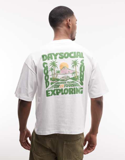 Camiseta blanca de corte cuadrado extragrande con estampado gráfico de paisaje de ASOS DESIGN - view 1