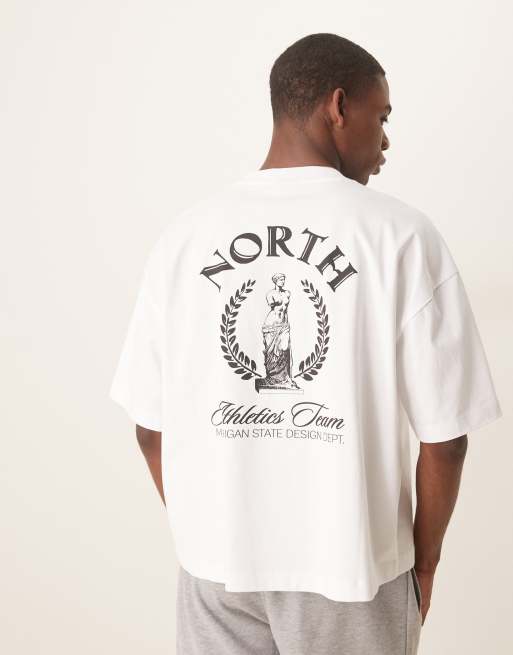Camiseta blanca de corte cuadrado extragrande con estampado gráfico delantero y trasero de tejido grueso de 240 g/m² de ASOS DESIGN