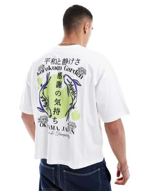 Camiseta blanca de corte cuadrado extragrande con estampado trasero de ASOS DESIGN - view 1