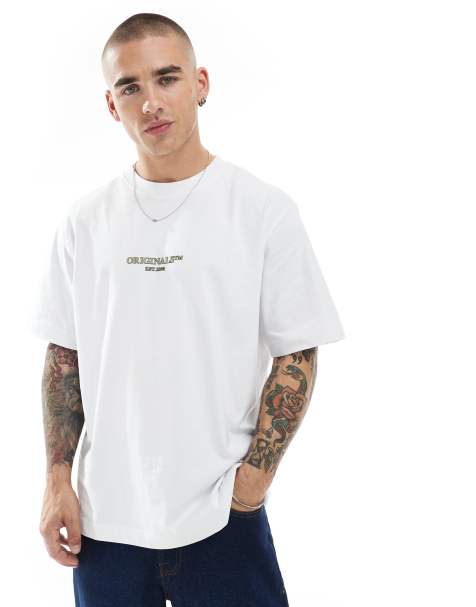 Camiseta blanca de corte cuadrado extragrande con logo Originals de Jack & Jones - view 1