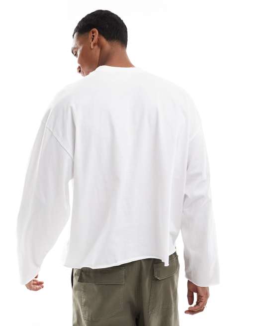 Camiseta blanca de corte cuadrado extragrande y manga larga con bordes sin rematar de ASOS DESIGN, 3 de 4